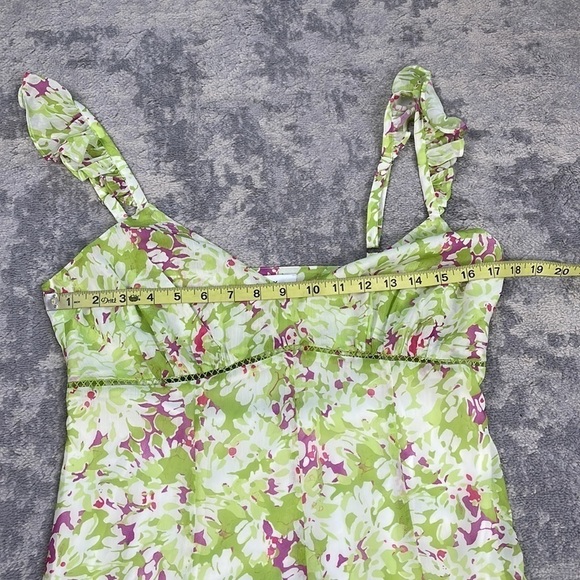 New Likely Gavina Mini Dress In Green Floral Flutter Strap Cut Out Back Sz 8 - Picture 14 of 15